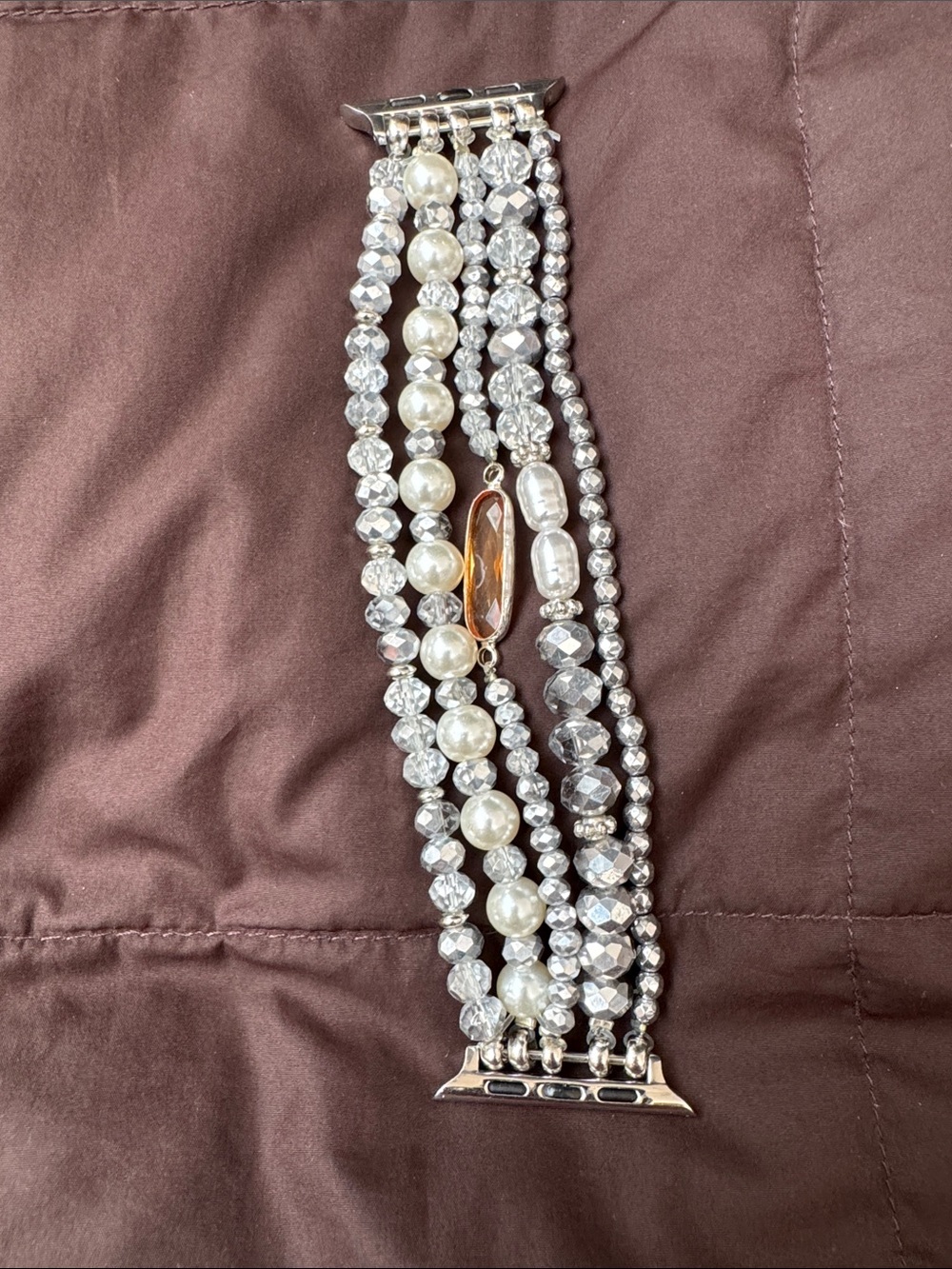 Pearl and Crystal Beaded Multi-Strand Bracelet Watch Band - White/Silver